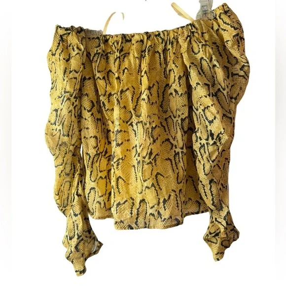 FRAME NWOT Off the Shoulder Billow Top in Python Yellow Size XS $445 MSRP - Picture 2 of 12